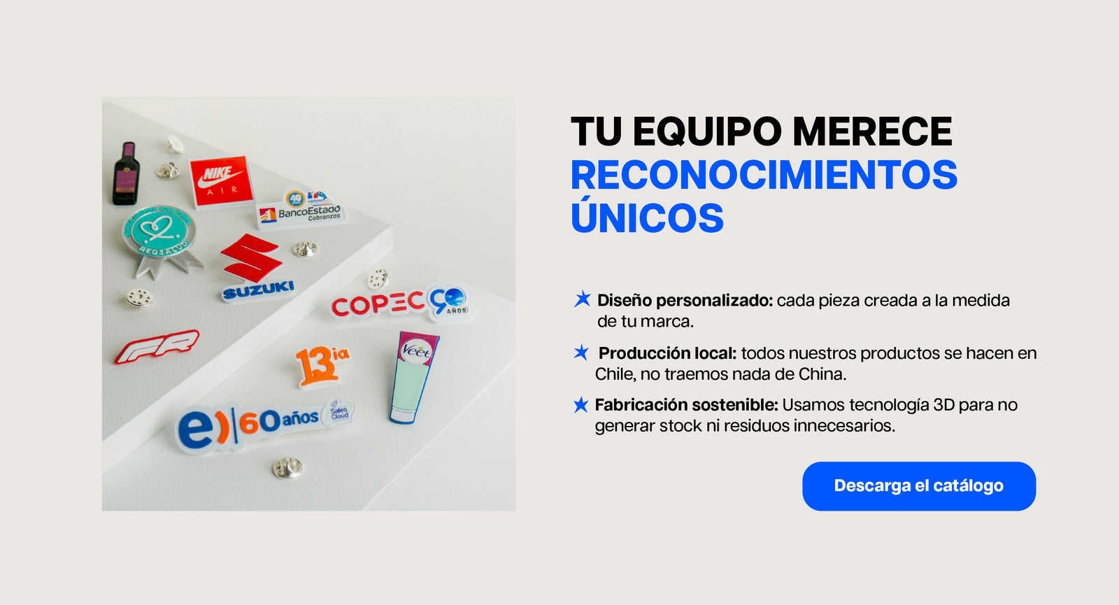 diseño personalizado, producción local, fabricación sostenible.