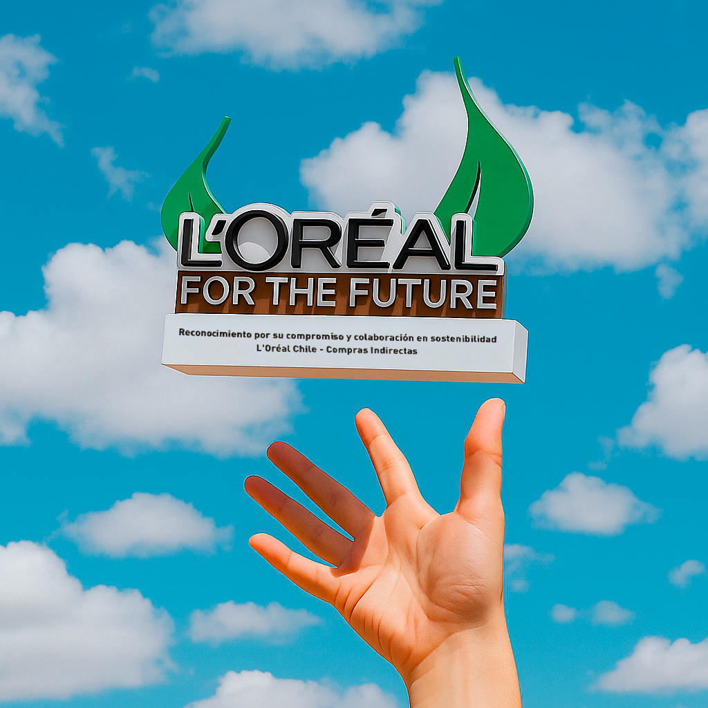 Galardón corporativo personalizado de 15 cm para L’Oréal, diseño premium en impresión 3D para reconocimiento empresarial