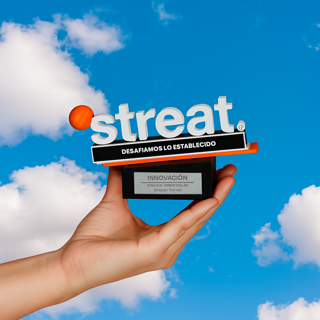 Galardón corporativo 3D personalizado de 15 cm creado para Streat como reconocimiento a la innovación