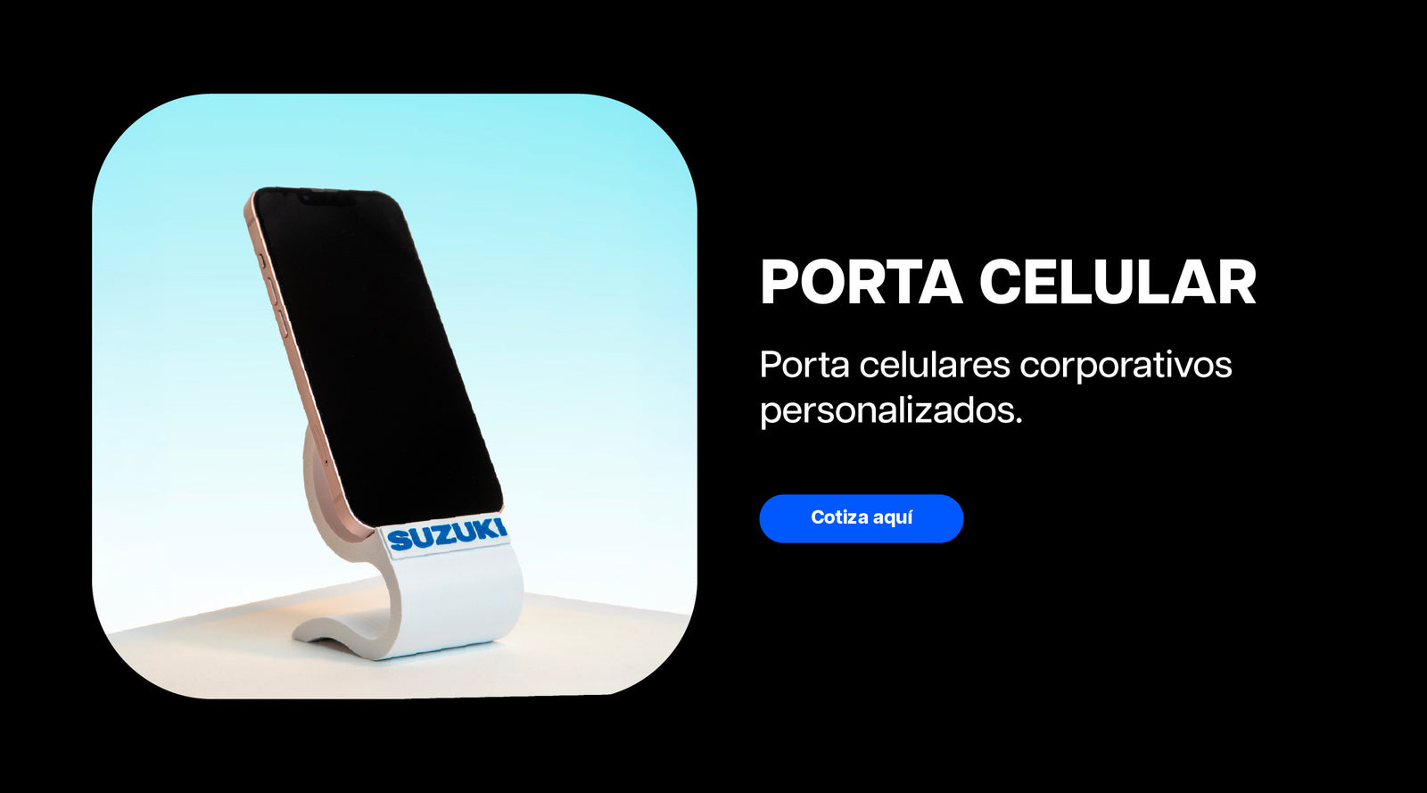 Porta celulares corporativos personalizados fabricados en impresión 3D, diseñados para exhibir smartphones en escritorios.